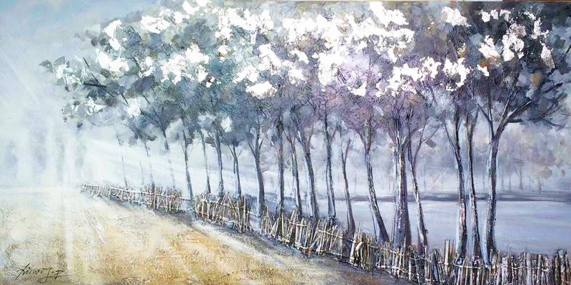 HA113 Wall décor art oil on canvas landscape tree lined riverbank